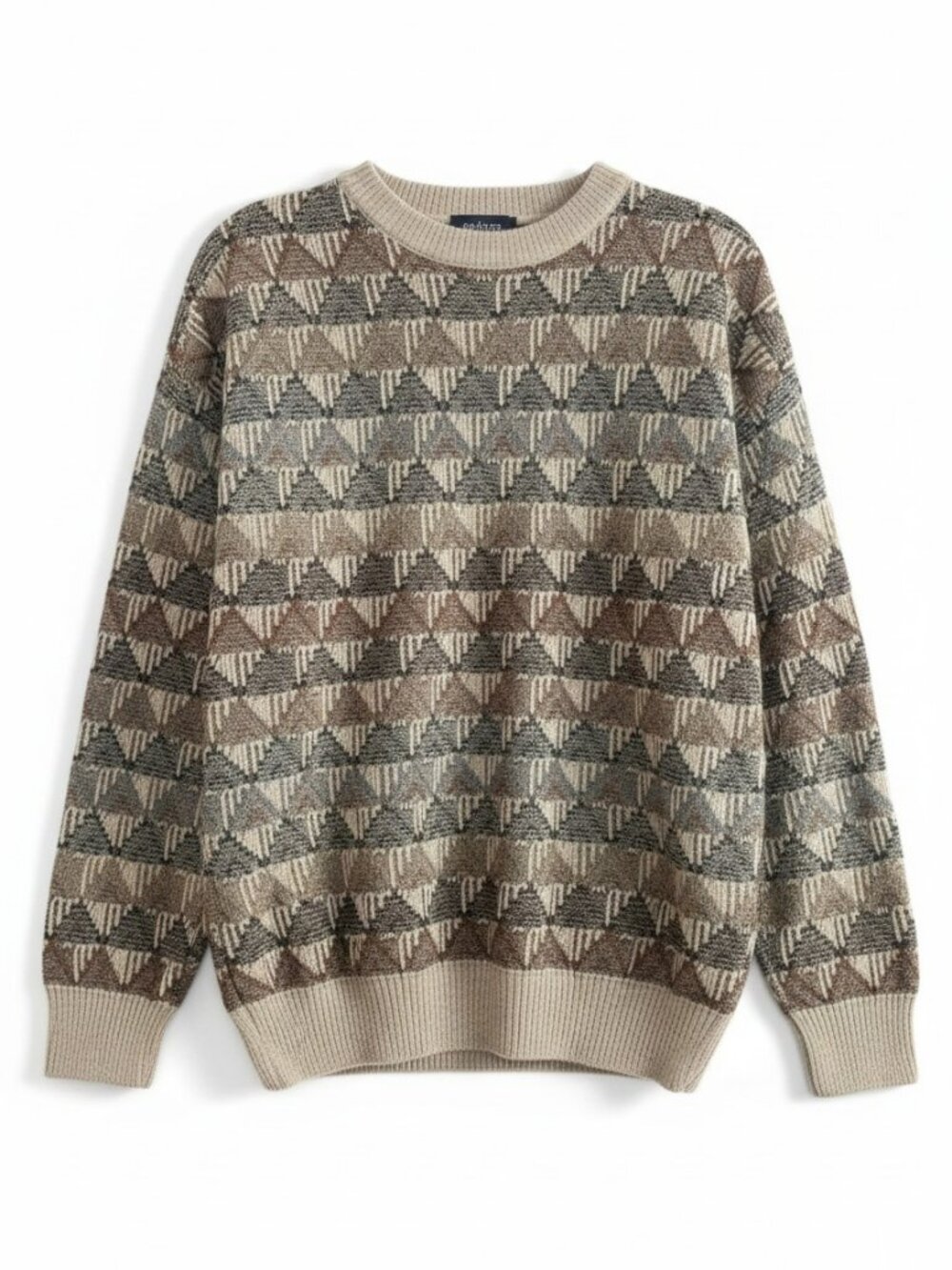 Vintage Jantzen Mens Geometric Pattern Crewneck Sweater Gray Brown Black M